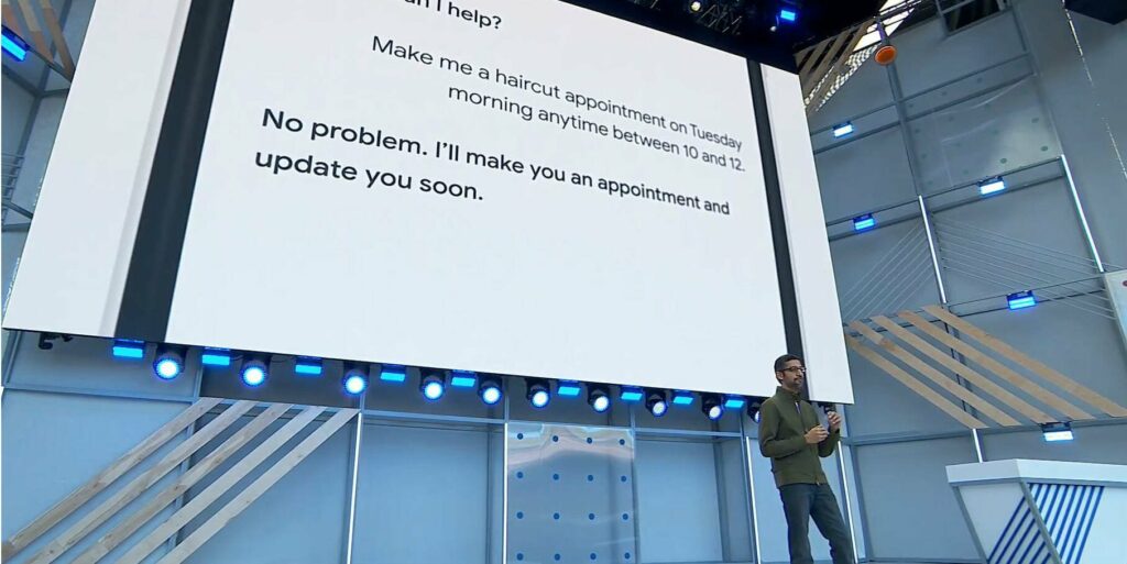 A snapshot of the Google AI Voice Assistant call made at Google I/O