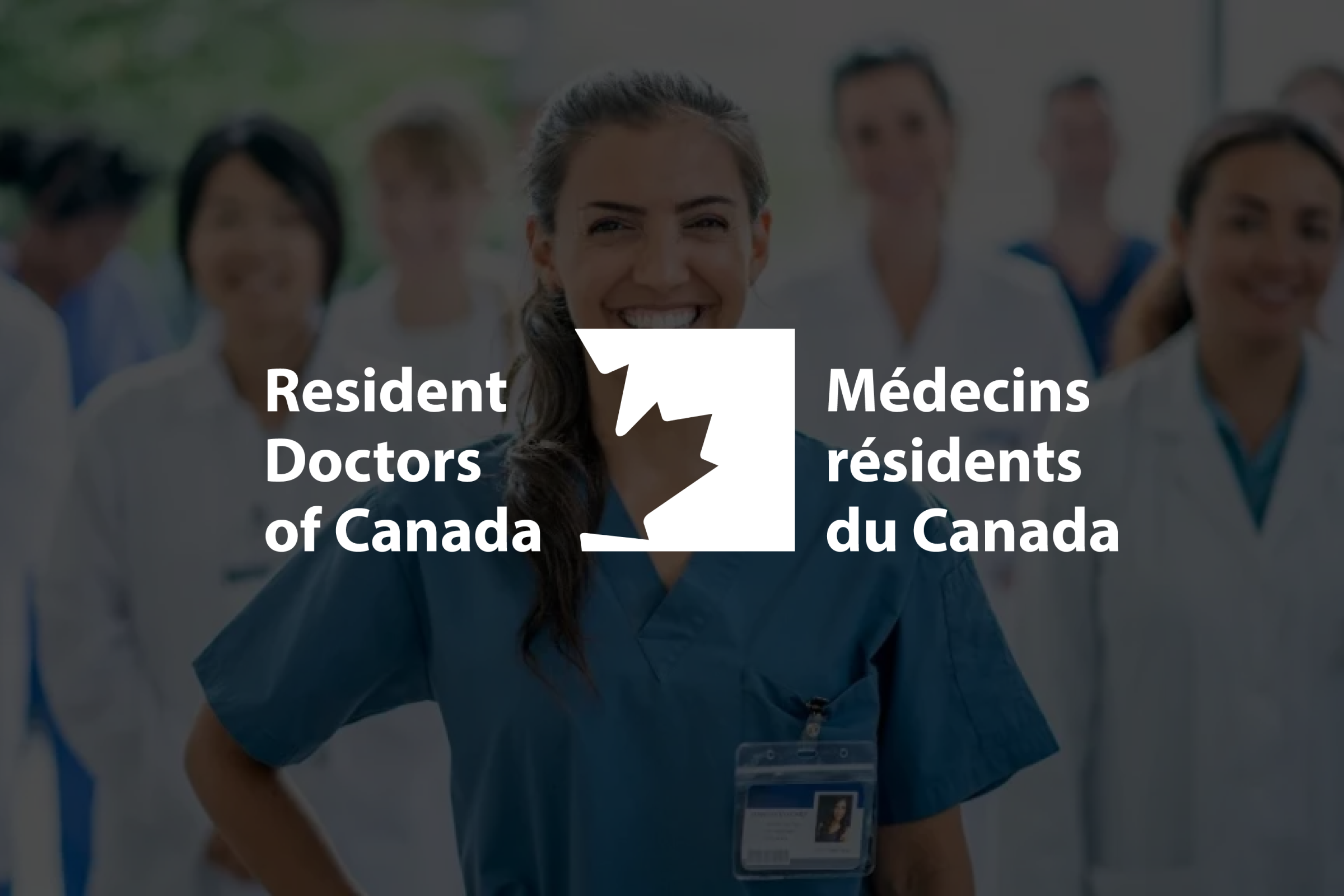 Group of doctors standing with brand logo overlaid.