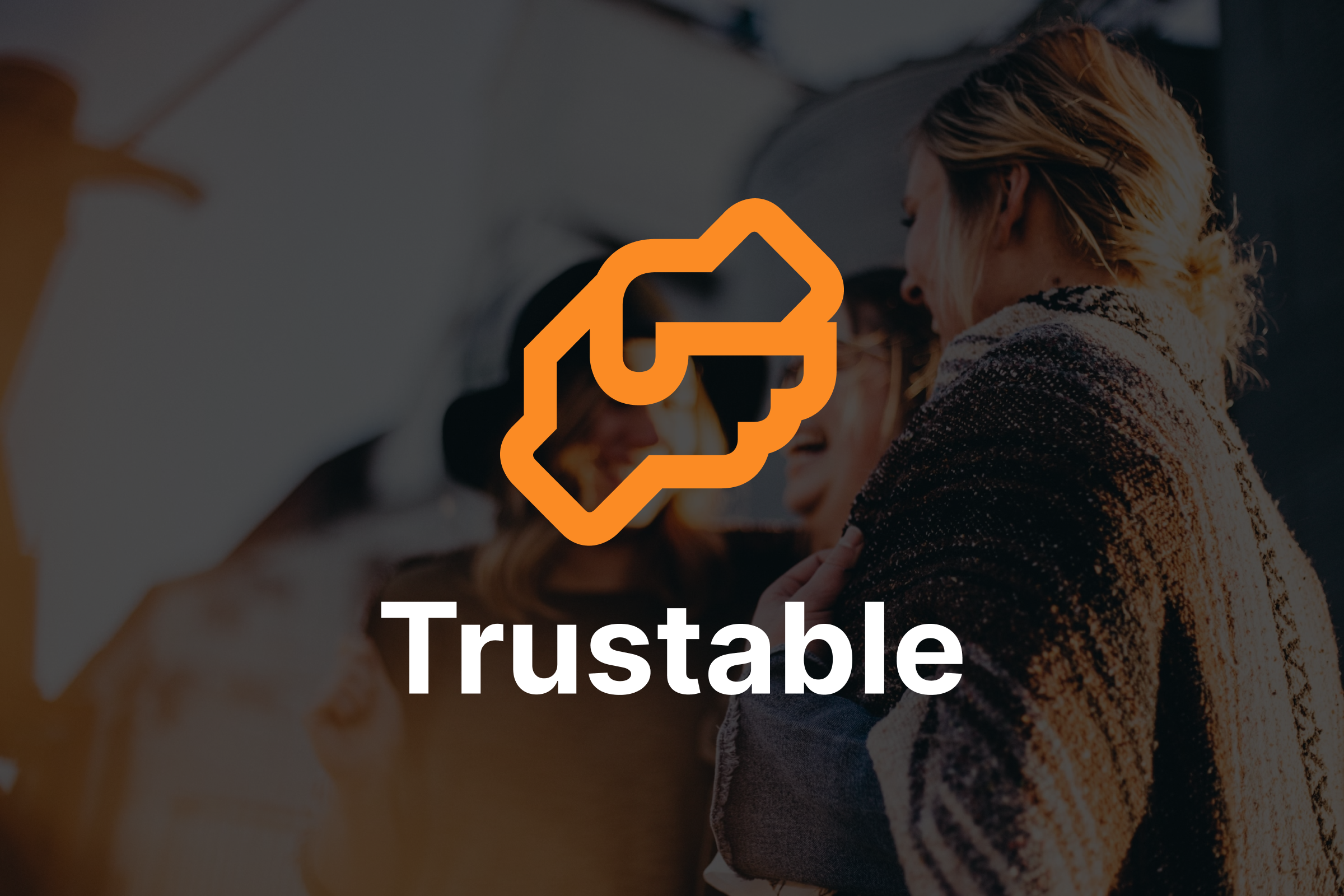 Group of people having a conversation n with the brand logo overlaid.